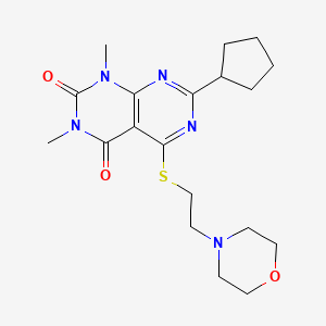 molecular formula C19H27N5O3S B2576223 7-Cyclopentyl-1,3-dimethyl-5-(2-morpholin-4-ylethylsulfanyl)pyrimido[4,5-d]pyrimidine-2,4-dione CAS No. 872620-09-2