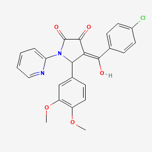 molecular formula C24H19ClN2O5 B2576233 4-(4-chlorobenzoyl)-5-(3,4-dimethoxyphenyl)-3-hydroxy-1-(pyridin-2-yl)-2,5-dihydro-1H-pyrrol-2-one CAS No. 406200-61-1