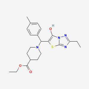 molecular formula C22H28N4O3S B2576258 Ethyl 1-((2-ethyl-6-hydroxythiazolo[3,2-b][1,2,4]triazol-5-yl)(p-tolyl)methyl)piperidine-4-carboxylate CAS No. 898344-90-6