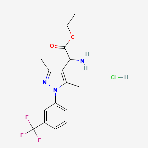 molecular formula C16H19ClF3N3O2 B2576268 2-氨基-2-{3,5-二甲基-1-[3-(三氟甲基)苯基]-1H-吡唑-4-基}乙酸盐酸盐 CAS No. 1032298-75-1