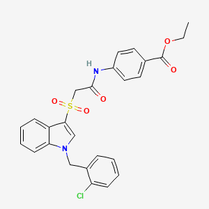 molecular formula C26H23ClN2O5S B2576274 4-[[2-[1-[(2-氯苯基)甲基]吲哚-3-基]磺酰乙酰]氨基]苯甲酸乙酯 CAS No. 686748-99-2