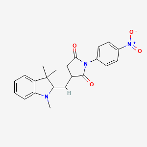 molecular formula C22H21N3O4 B2576282 (E)-1-(4-nitrophenyl)-3-((1,3,3-trimethylindolin-2-ylidene)methyl)pyrrolidine-2,5-dione CAS No. 1164562-93-9