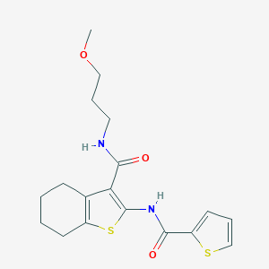 molecular formula C18H22N2O3S2 B257631 N-(3-methoxypropyl)-2-[(thiophen-2-ylcarbonyl)amino]-4,5,6,7-tetrahydro-1-benzothiophene-3-carboxamide 