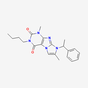 molecular formula C21H25N5O2 B2576314 3-butyl-1,7-dimethyl-8-(1-phenylethyl)-1H-imidazo[2,1-f]purine-2,4(3H,8H)-dione CAS No. 927543-11-1