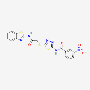 molecular formula C18H12N6O4S3 B2576316 N-(5-((2-(benzo[d]thiazol-2-ylamino)-2-oxoethyl)thio)-1,3,4-thiadiazol-2-yl)-3-nitrobenzamide CAS No. 392299-91-1