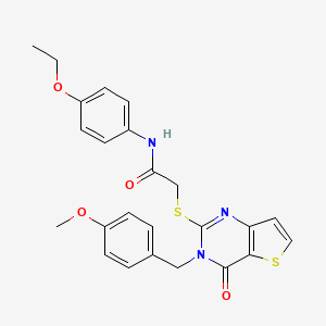 molecular formula C24H23N3O4S2 B2576340 N-(4-乙氧苯基)-2-[3-[(4-甲氧苯基)甲基]-4-氧代噻吩并[3,2-d]嘧啶-2-基]硫代乙酰胺 CAS No. 440324-51-6