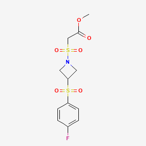 molecular formula C12H14FNO6S2 B2576352 Methyl 2-((3-((4-fluorophenyl)sulfonyl)azetidin-1-yl)sulfonyl)acetate CAS No. 1797342-43-8