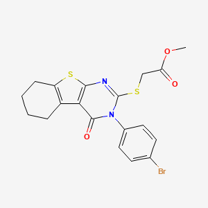 molecular formula C19H17BrN2O3S2 B2576363 Methyl 2-{[4-(4-bromophenyl)-3-oxo-8-thia-4,6-diazatricyclo[7.4.0.0,2,7]trideca-1(9),2(7),5-trien-5-yl]sulfanyl}acetate CAS No. 613228-42-5