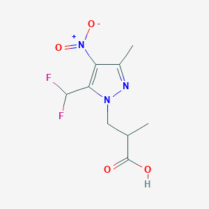 molecular formula C9H11F2N3O4 B2576364 3-[5-(Difluoromethyl)-3-methyl-4-nitropyrazol-1-yl]-2-methylpropanoic acid CAS No. 1946822-76-9