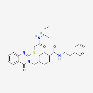 molecular formula C30H38N4O3S B2576376 4-((2-((2-(sec-butylamino)-2-oxoethyl)thio)-4-oxoquinazolin-3(4H)-yl)methyl)-N-phenethylcyclohexanecarboxamide CAS No. 439792-23-1