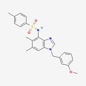 molecular formula C24H25N3O3S B2576397 N-[1-(3-甲氧基苄基)-5,6-二甲基-1H-1,3-苯并咪唑-4-基]-4-甲基苯磺酰胺 CAS No. 338964-37-7