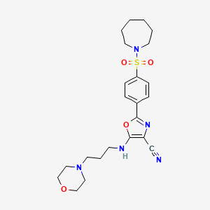 molecular formula C23H31N5O4S B2576405 2-(4-(Azepan-1-ylsulfonyl)phenyl)-5-((3-morpholinopropyl)amino)oxazole-4-carbonitrile CAS No. 940999-59-7