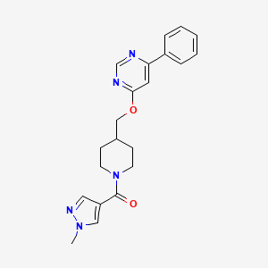 molecular formula C21H23N5O2 B2576409 (1-Methylpyrazol-4-yl)-[4-[(6-phenylpyrimidin-4-yl)oxymethyl]piperidin-1-yl]methanone CAS No. 2379978-32-0