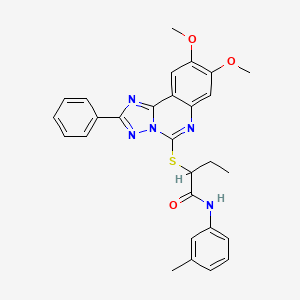 molecular formula C28H27N5O3S B2576418 2-((8,9-dimethoxy-2-phenyl-[1,2,4]triazolo[1,5-c]quinazolin-5-yl)thio)-N-(m-tolyl)butanamide CAS No. 901756-02-3