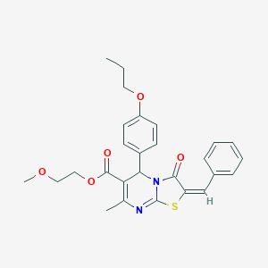 molecular formula C27H28N2O5S B257643 2-methoxyethyl (2E)-2-benzylidene-7-methyl-3-oxo-5-(4-propoxyphenyl)-2,3-dihydro-5H-[1,3]thiazolo[3,2-a]pyrimidine-6-carboxylate 