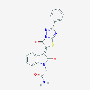 molecular formula C20H13N5O3S B257647 2-[(3Z)-2-oxo-3-(6-oxo-2-phenyl[1,3]thiazolo[3,2-b][1,2,4]triazol-5(6H)-ylidene)-2,3-dihydro-1H-indol-1-yl]acetamide 