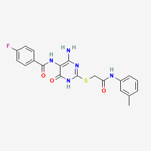 molecular formula C20H18FN5O3S B2576491 N-(4-amino-6-oxo-2-((2-oxo-2-(m-tolylamino)ethyl)thio)-1,6-dihydropyrimidin-5-yl)-4-fluorobenzamide CAS No. 888416-69-1
