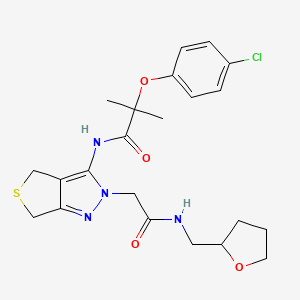 2-(4-chlorophenoxy)-2-methyl-N-(2-(2-oxo-2-(((tetrahydrofuran-2-yl)methyl)amino)ethyl)-4,6-dihydro-2H-thieno[3,4-c]pyrazol-3-yl)propanamide