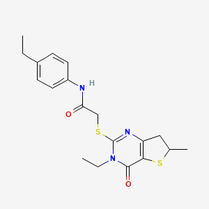 molecular formula C19H23N3O2S2 B2576511 2-((3-ethyl-6-methyl-4-oxo-3,4,6,7-tetrahydrothieno[3,2-d]pyrimidin-2-yl)thio)-N-(4-ethylphenyl)acetamide CAS No. 851409-65-9