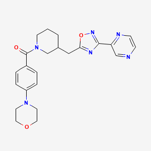 molecular formula C23H26N6O3 B2576522 (4-Morpholinophenyl)(3-((3-(pyrazin-2-yl)-1,2,4-oxadiazol-5-yl)methyl)piperidin-1-yl)methanone CAS No. 1706015-22-6