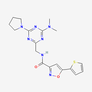 molecular formula C18H21N7O2S B2576534 N-((4-(dimethylamino)-6-(pyrrolidin-1-yl)-1,3,5-triazin-2-yl)methyl)-5-(thiophen-2-yl)isoxazole-3-carboxamide CAS No. 2034471-52-6