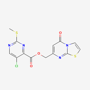molecular formula C13H9ClN4O3S2 B2576553 {5-oxo-5H-[1,3]thiazolo[3,2-a]pyrimidin-7-yl}methyl 5-chloro-2-(methylsulfanyl)pyrimidine-4-carboxylate CAS No. 1110839-41-2