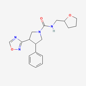 molecular formula C18H22N4O3 B2576555 3-(1,2,4-oxadiazol-3-yl)-4-phenyl-N-((tetrahydrofuran-2-yl)methyl)pyrrolidine-1-carboxamide CAS No. 2034367-74-1