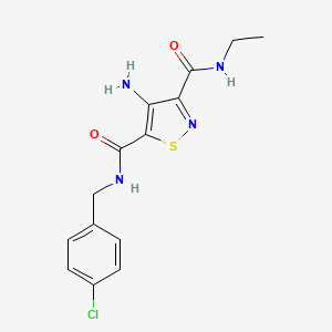 molecular formula C14H15ClN4O2S B2576565 4-氨基-N5-(4-氯苄基)-N3-乙基异噻唑-3,5-二甲酰胺 CAS No. 1251600-00-6