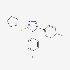 molecular formula C21H21FN2S B2576579 2-(环戊基硫代)-1-(4-氟苯基)-5-(对甲苯基)-1H-咪唑 CAS No. 1207001-46-4