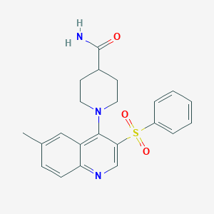 molecular formula C22H23N3O3S B2576594 1-[3-(Benzenesulfonyl)-6-methylquinolin-4-yl]piperidine-4-carboxamide CAS No. 866843-11-0