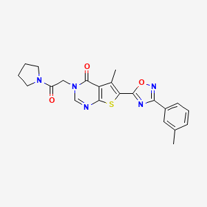 molecular formula C22H21N5O3S B2576597 5-methyl-3-(2-oxo-2-(pyrrolidin-1-yl)ethyl)-6-(3-(m-tolyl)-1,2,4-oxadiazol-5-yl)thieno[2,3-d]pyrimidin-4(3H)-one CAS No. 1105225-28-2