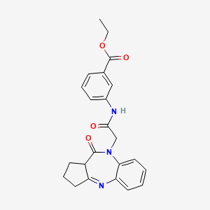 molecular formula C23H23N3O4 B2576599 ethyl 3-{[(10-oxo-2,3,10,10a-tetrahydrobenzo[b]cyclopenta[e][1,4]diazepin-9(1H)-yl)acetyl]amino}benzoate CAS No. 1251614-02-4