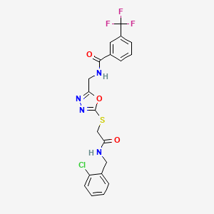 molecular formula C20H16ClF3N4O3S B2576607 N-((5-((2-((2-chlorobenzyl)amino)-2-oxoethyl)thio)-1,3,4-oxadiazol-2-yl)methyl)-3-(trifluoromethyl)benzamide CAS No. 872621-11-9
