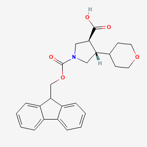 molecular formula C25H27NO5 B2576615 (3S,4S)-1-(9H-Fluoren-9-ylmethoxycarbonyl)-4-(oxan-4-yl)pyrrolidine-3-carboxylic acid CAS No. 2350859-25-3