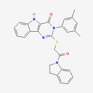 molecular formula C28H24N4O2S B2576622 2-{[2-(2,3-ジヒドロ-1H-インドール-1-イル)-2-オキソエチル]スルファニル}-3-(3,5-ジメチルフェニル)-3H,4H,5H-ピリミド[5,4-b]インドール-4-オン CAS No. 536705-40-5