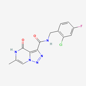 molecular formula C14H11ClFN5O2 B2576623 N-(2-クロロ-4-フルオロベンジル)-6-メチル-4-オキソ-4,5-ジヒドロ[1,2,3]トリアゾロ[1,5-a]ピラジン-3-カルボキサミド CAS No. 1421462-81-8