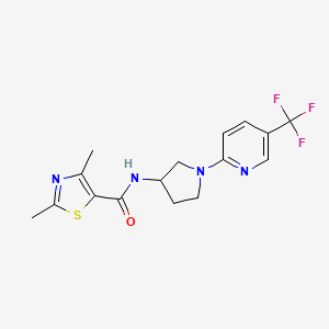 molecular formula C16H17F3N4OS B2576634 2,4-dimethyl-N-(1-(5-(trifluoromethyl)pyridin-2-yl)pyrrolidin-3-yl)thiazole-5-carboxamide CAS No. 2034612-17-2