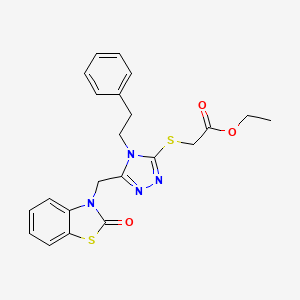 molecular formula C22H22N4O3S2 B2576645 乙酸2-((5-((2-氧代苯并[d]噻唑-3(2H)-基)甲基)-4-苯乙基-4H-1,2,4-三唑-3-基)硫代)酯 CAS No. 862829-49-0