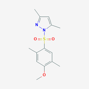 molecular formula C14H18N2O3S B257666 1-(4-methoxy-2,5-dimethylbenzenesulfonyl)-3,5-dimethyl-1H-pyrazole 