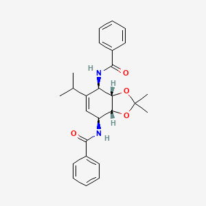 molecular formula C26H30N2O4 B2576676 N,N'-((3aR,4S,7R,7aS)-5-isopropyl-2,2-dimethyl-3a,4,7,7a-tetrahydrobenzo[d][1,3]dioxole-4,7-diyl)dibenzamide (racemic) CAS No. 1998128-23-6