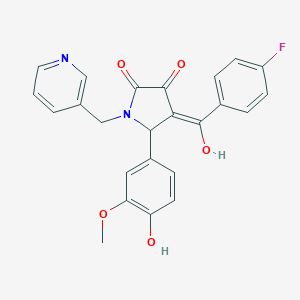 molecular formula C24H19FN2O5 B257668 4-(4-fluorobenzoyl)-3-hydroxy-5-(4-hydroxy-3-methoxyphenyl)-1-(3-pyridinylmethyl)-1,5-dihydro-2H-pyrrol-2-one 