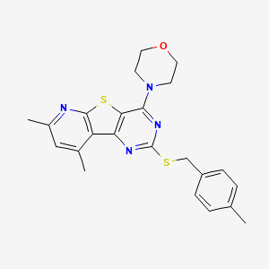 molecular formula C23H24N4OS2 B2576680 7,9-Dimethyl-2-[(4-methylbenzyl)sulfanyl]-4-morpholinopyrido[3',2':4,5]thieno[3,2-d]pyrimidine CAS No. 439108-49-3