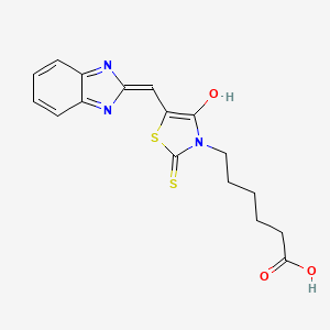 molecular formula C17H17N3O3S2 B2576685 (Z)-6-(5-((1H-benzo[d]imidazol-2-yl)methylene)-4-oxo-2-thioxothiazolidin-3-yl)hexanoic acid CAS No. 1164558-49-9