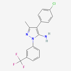 molecular formula C17H13ClF3N3 B2576823 4-(4-chlorophenyl)-3-methyl-1-[3-(trifluoromethyl)phenyl]-1H-pyrazol-5-ylamine CAS No. 400074-90-0