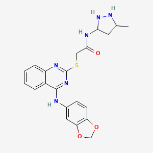 molecular formula C21H18N6O3S B2576836 N-(3-metil-1H-pirazol-5-il)-2-({4-[(2H-1,3-benzodioxol-5-il)amino]quinazolin-2-il}sulfanil)acetamida CAS No. 1037749-66-8