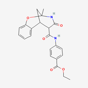 molecular formula C22H22N2O5 B2576856 ethyl 4-(2-methyl-4-oxo-3,4,5,6-tetrahydro-2H-2,6-methanobenzo[g][1,3]oxazocine-5-carboxamido)benzoate CAS No. 1009553-98-3