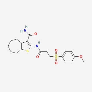 molecular formula C20H24N2O5S2 B2576865 2-(3-((4-methoxyphenyl)sulfonyl)propanamido)-5,6,7,8-tetrahydro-4H-cyclohepta[b]thiophene-3-carboxamide CAS No. 923086-53-7
