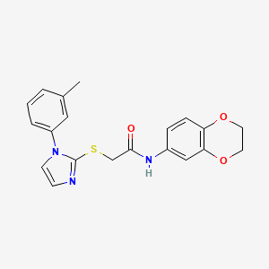 molecular formula C20H19N3O3S B2576869 N-(2,3-dihydrobenzo[b][1,4]dioxin-6-yl)-2-((1-(m-tolyl)-1H-imidazol-2-yl)thio)acetamide CAS No. 851131-13-0