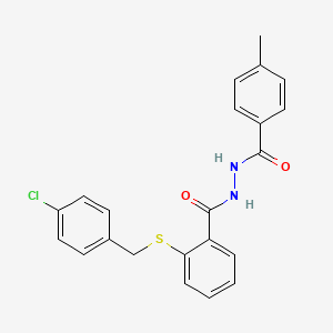 molecular formula C22H19ClN2O2S B2576909 2-[(4-氯苄基)硫代]-N'-(4-甲基苯甲酰)苯甲酰肼 CAS No. 866136-27-8