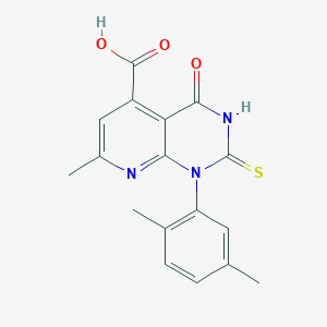 molecular formula C17H15N3O3S B2576919 Ácido 1-(2,5-dimetilfenil)-2-mercapto-7-metil-4-oxo-1,4-dihidropiridino[2,3-D]pirimidin-5-carboxílico CAS No. 937599-72-9